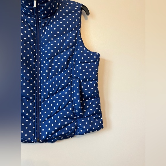 Lands' End Puffer Down Vest Blue with White Polka Size M/P 10-12 Full Zip - Picture 6 of 11